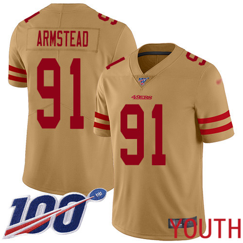 San Francisco 49ers Limited Gold Youth Arik Armstead NFL Jersey #91 100th Season Vapor Untouchable Inverted